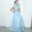 Vintage / Originale Bleu Ciel Robe De Soirée 2019 Princesse Col Haut Mancherons Perle Perlage Ceinture Longue Volants Dos Nu Robe De Ceremonie