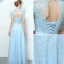 Vintage / Originale Bleu Ciel Robe De Soirée 2019 Princesse Col Haut Mancherons Perle Perlage Ceinture Longue Volants Dos Nu Robe De Ceremonie