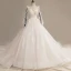 Betoverend Champagne Doorzichtige Trouwjurken 2019 Baljurk Ronde Hals Gezwollen 3/4 Mouwen Appliques Kant Cathedral Train Ruche