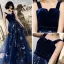 Chic / Belle Bleu Marine Robe De Soirée 2019 Princesse épaules Sans Manches Ceinture Glitter Étoile Longue Volants Dos Nu Robe De Ceremonie