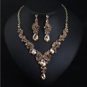 Sexy Champagne Crystal Evening Party Necklace Earrings Accessories 2023