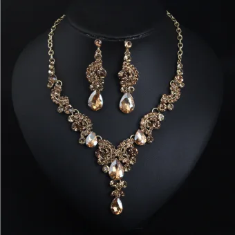 Sexy Champagne Crystal Evening Party Necklace Earrings Accessories 2023
