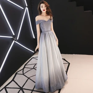 Bling Bling Grå Selskapskjoler 2019 Prinsesse Av Skulderen Korte Ermer Sash Glitter Polyester Lange Buste Ryggløse Formelle Kjoler