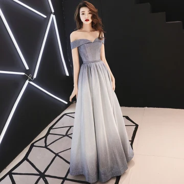 Bling Bling Gris Robe De Soirée 2019 Princesse De L 039 Épaule Manches Courtes Ceinture Glitter Polyester Longue Volants Dos Nu Robe De Ceremonie