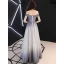 Bling Bling Grau Abendkleider 2019 A Linie Off Shoulder Kurze Ärmel Stoffgürtel Glanz Polyester Lange Rüschen Rückenfreies Festliche Kleider