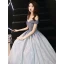 Bling Bling Grau Abendkleider 2019 A Linie Off Shoulder Kurze Ärmel Stoffgürtel Glanz Polyester Lange Rüschen Rückenfreies Festliche Kleider