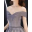 Bling Bling Grau Abendkleider 2019 A Linie Off Shoulder Kurze Ärmel Stoffgürtel Glanz Polyester Lange Rüschen Rückenfreies Festliche Kleider