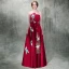 Traditional Modern / Fashion Burgundy Satin Evening Dresses  2019 A-Line / Princess Strapless Sleeveless Sash Embroidered Tassel Rhinestone Floor-Length / Long Ruffle Backless Formal Dresses