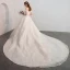 Bling Bling Champagne Wedding Dresses 2018 Ball Gown Off-The-Shoulder Short Sleeve Backless Glitter Lace Cathedral Train Ruffle