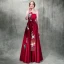 Traditional Modern / Fashion Burgundy Satin Evening Dresses  2019 A-Line / Princess Strapless Sleeveless Sash Embroidered Tassel Rhinestone Floor-Length / Long Ruffle Backless Formal Dresses