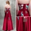 Traditional Modern / Fashion Burgundy Satin Evening Dresses  2019 A-Line / Princess Strapless Sleeveless Sash Embroidered Tassel Rhinestone Floor-Length / Long Ruffle Backless Formal Dresses