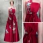 Traditional Modern / Fashion Burgundy Satin Evening Dresses  2019 A-Line / Princess Strapless Sleeveless Sash Embroidered Tassel Rhinestone Floor-Length / Long Ruffle Backless Formal Dresses