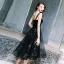 Chic / Beautiful Little Black Dress 2019 A-Line / Princess Shoulders Sleeveless Star Embroidered Glitter Sequins Tea-length Ruffle Backless Graduation Dresses