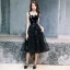 Chic / Beautiful Little Black Dress 2019 A-Line / Princess Shoulders Sleeveless Star Embroidered Glitter Sequins Tea-length Ruffle Backless Graduation Dresses