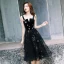 Chic / Beautiful Little Black Dress 2019 A-Line / Princess Shoulders Sleeveless Star Embroidered Glitter Sequins Tea-length Ruffle Backless Graduation Dresses