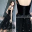 Chic / Beautiful Little Black Dress 2019 A-Line / Princess Shoulders Sleeveless Star Embroidered Glitter Sequins Tea-length Ruffle Backless Graduation Dresses