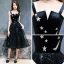 Chic / Beautiful Little Black Dress 2019 A-Line / Princess Shoulders Sleeveless Star Embroidered Glitter Sequins Tea-length Ruffle Backless Graduation Dresses