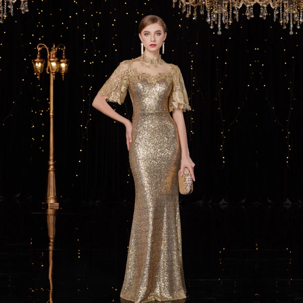 gold dress embellishments L'agence Paula Gown In Bronze Embellishment main image 0