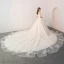 Luxus / Herrlich Champagner Brautkleider / Hochzeitskleider 2018 Ballkleid Off Shoulder Kurze Ärmel Rückenfreies Applikationen Spitze Perlenstickerei Kapelle-Schleppe Rüschen