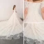 Luxus / Herrlich Champagner Brautkleider / Hochzeitskleider 2018 Ballkleid Off Shoulder Kurze Ärmel Rückenfreies Applikationen Spitze Perlenstickerei Kapelle-Schleppe Rüschen