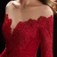 Meilleur Rouge Transparentes Robe De Soirée 2019 Princesse Encolure Dégagée 3/4 Manches Appliques En Dentelle Faux Diamant Perlage Longue Volants Dos Nu Robe De Ceremonie