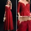 Meilleur Rouge Transparentes Robe De Soirée 2019 Princesse Encolure Dégagée 3/4 Manches Appliques En Dentelle Faux Diamant Perlage Longue Volants Dos Nu Robe De Ceremonie