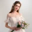 Chic / Belle Champagne Robe De Mariée 2018 Robe Boule Transparentes Encolure Carrée Manches Courtes Dos Nu Appliques En Dentelle Fleur Cathedral Train Volants