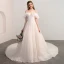 Bling Bling Champagne Wedding Dresses 2018 A-Line / Princess Off-The-Shoulder Short Sleeve Backless Glitter Lace Cathedral Train