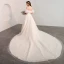 Bling Bling Champagne Wedding Dresses 2018 A-Line / Princess Off-The-Shoulder Short Sleeve Backless Glitter Lace Cathedral Train