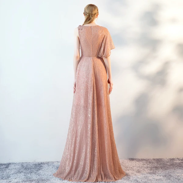 Classy Champagne See-through Evening Dresses 2019 A-Line / Princess Scoop Neck Sleeveless Glitter Polyester Floor-Length / Long Ruffle Formal Dresses