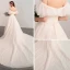 Bling Bling Champagne Wedding Dresses 2018 A-Line / Princess Off-The-Shoulder Short Sleeve Backless Glitter Lace Cathedral Train