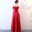 Glamorous Burgundy Evening Dresses  2018 A-Line / Princess Off-The-Shoulder Short Sleeve Pearl Beading Crystal Floor-Length / Long Ruffle Backless Formal Dresses