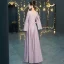 Abordable Lavande Robe De Soirée 2019 Princesse V-Cou Manches Longues Glitter Polyester Longue Volants Dos Nu Robe De Ceremonie