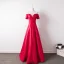 Glamorous Burgundy Evening Dresses  2018 A-Line / Princess Off-The-Shoulder Short Sleeve Pearl Beading Crystal Floor-Length / Long Ruffle Backless Formal Dresses