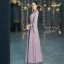Abordable Lavande Robe De Soirée 2019 Princesse V-Cou Manches Longues Glitter Polyester Longue Volants Dos Nu Robe De Ceremonie