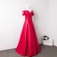 Glamorous Burgundy Evening Dresses  2018 A-Line / Princess Off-The-Shoulder Short Sleeve Pearl Beading Crystal Floor-Length / Long Ruffle Backless Formal Dresses