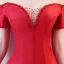 Glamorous Burgundy Evening Dresses  2018 A-Line / Princess Off-The-Shoulder Short Sleeve Pearl Beading Crystal Floor-Length / Long Ruffle Backless Formal Dresses