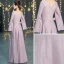 Abordable Lavande Robe De Soirée 2019 Princesse V-Cou Manches Longues Glitter Polyester Longue Volants Dos Nu Robe De Ceremonie
