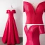 Glamorous Burgundy Evening Dresses  2018 A-Line / Princess Off-The-Shoulder Short Sleeve Pearl Beading Crystal Floor-Length / Long Ruffle Backless Formal Dresses