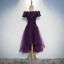 Moderne / Mode Grape de retour Robe De Graduation 2017 Princesse De l'épaule Manches Courtes En Dentelle Appliques Fleur Ceinture Asymétrique Dos Nu Robe De Ceremonie