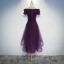 Moderne / Mode Grape de retour Robe De Graduation 2017 Princesse De l'épaule Manches Courtes En Dentelle Appliques Fleur Ceinture Asymétrique Dos Nu Robe De Ceremonie