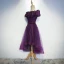 Moderne / Mode Grape de retour Robe De Graduation 2017 Princesse De l'épaule Manches Courtes En Dentelle Appliques Fleur Ceinture Asymétrique Dos Nu Robe De Ceremonie