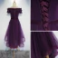 Moderne / Mode Grape de retour Robe De Graduation 2017 Princesse De l'épaule Manches Courtes En Dentelle Appliques Fleur Ceinture Asymétrique Dos Nu Robe De Ceremonie