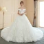 Modern / Fashion Ivory Wedding Dresses 2019 Ball Gown Off-The-Shoulder Short Sleeve Backless Appliques Lace Pearl Royal Train Ruffle