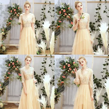 Chic Belle Champagne Robe Demoiselle D 039 Honneur 2019 Princesse Glitter Paillettes Longue Volants Robe Pour Mariage