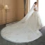 Modern / Fashion Ivory Wedding Dresses 2019 Ball Gown Off-The-Shoulder Short Sleeve Backless Appliques Lace Pearl Royal Train Ruffle