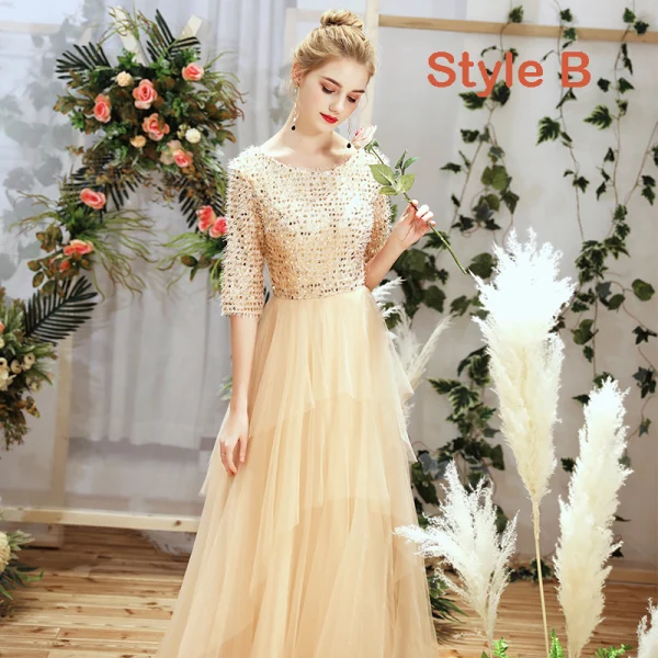 Fine Champagne Brudepikekjoler 2019 Prinsesse Glitter Paljetter Lange Buste Kjoler Til Bryllup