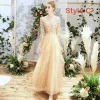 Chic / Beautiful Champagne Bridesmaid Dresses 2019 A-Line / Princess Glitter Sequins Floor-Length / Long Ruffle Wedding Party Dresses