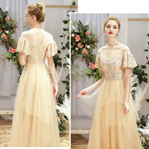Fine Champagne Brudepikekjoler 2019 Prinsesse Glitter Paljetter Lange Buste Kjoler Til Bryllup
