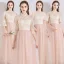 Chic / Beautiful Pearl Pink See-through Bridesmaid Dresses 2019 A-Line / Princess Appliques Lace Bow Sash Floor-Length / Long Ruffle Backless Wedding Party Dresses